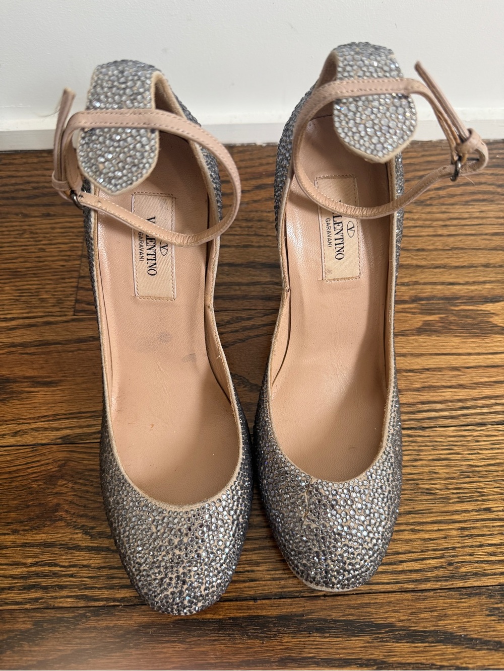 Valentino Garavani Tango embellished ankle strap block heel silver sz 37 - Picture 4 of 10